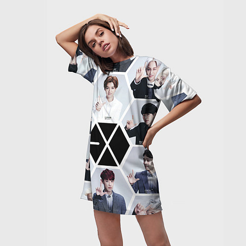 Женская длинная футболка EXO Boys / 3D-принт – фото 3