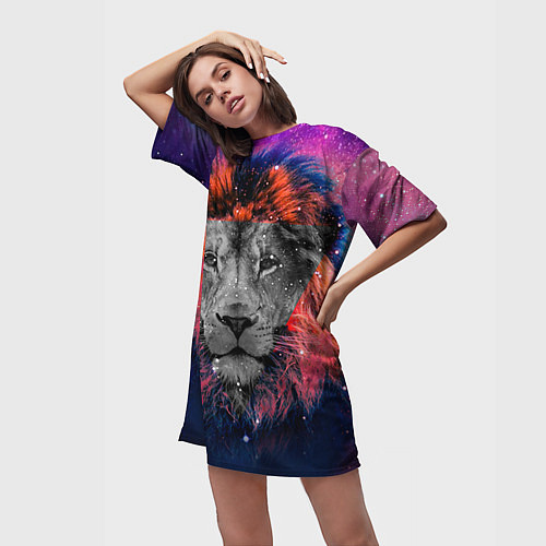 Женская длинная футболка Космический лев / 3D-принт – фото 3