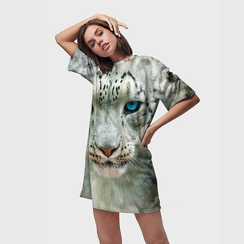 Женская длинная футболка Снежный барс / 3D-принт – фото 3