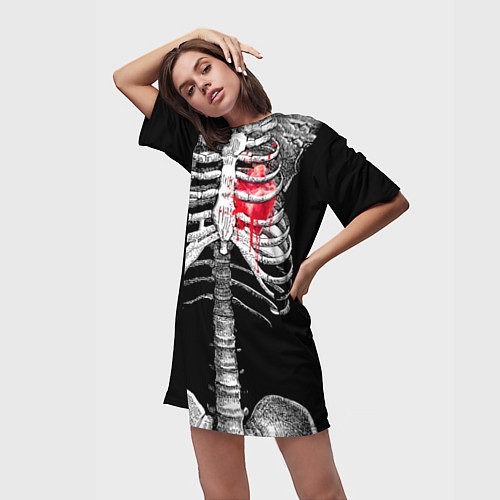 Женская длинная футболка Скелет с сердцем / 3D-принт – фото 3