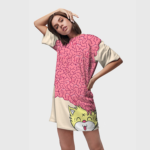 Женская длинная футболка Drop Dead: Pink Brains / 3D-принт – фото 3