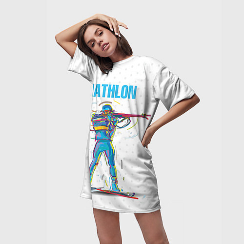 Женская длинная футболка Биатлон / 3D-принт – фото 3