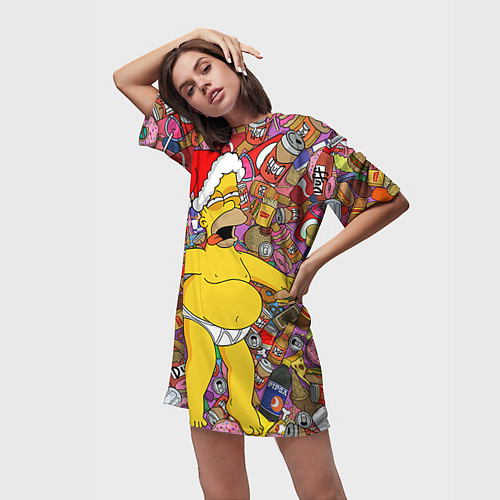 Женская длинная футболка Обжора Гомер / 3D-принт – фото 3