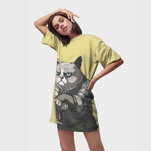 Женская длинная футболка Кот / 3D-принт – фото 3