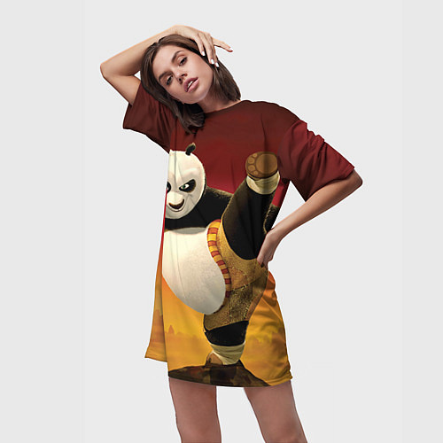 Женская длинная футболка Кунг фу панда / 3D-принт – фото 3