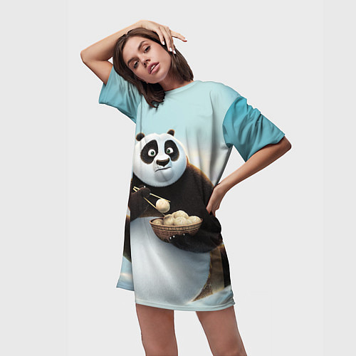 Женская длинная футболка Кунг фу панда / 3D-принт – фото 3