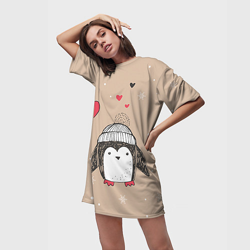 Женская длинная футболка Пингвин с шариком / 3D-принт – фото 3