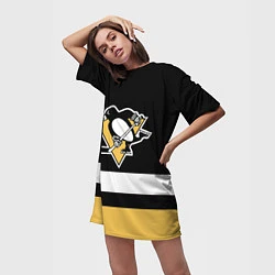 Футболка женская длинная Pittsburgh Penguins: Black, цвет: 3D-принт — фото 2
