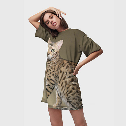 Женская длинная футболка Пятнистый котик / 3D-принт – фото 3