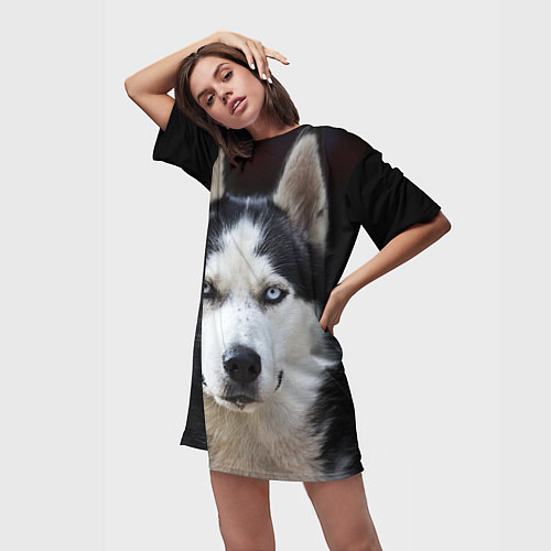 Женская длинная футболка Глаза хаски / 3D-принт – фото 3