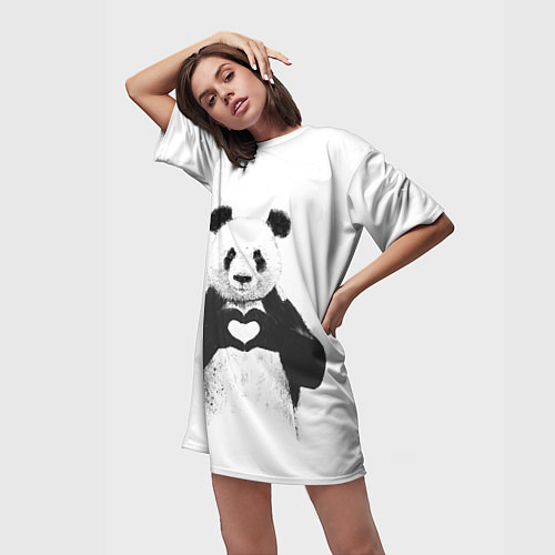 Женская длинная футболка Panda Love / 3D-принт – фото 3