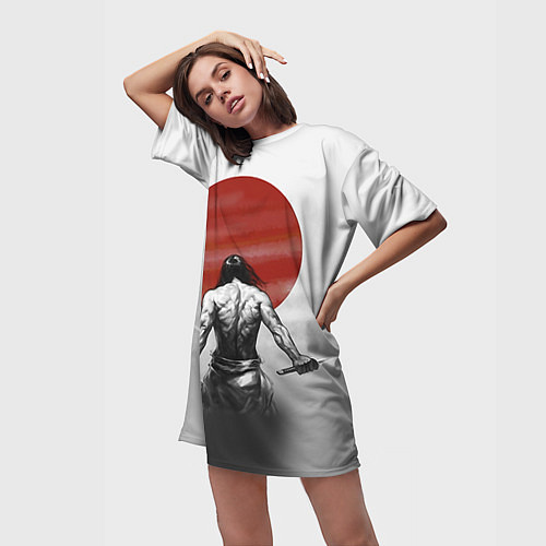 Женская длинная футболка Ярость самурая / 3D-принт – фото 3