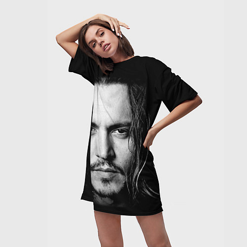 Женская длинная футболка Джонни Депп / 3D-принт – фото 3