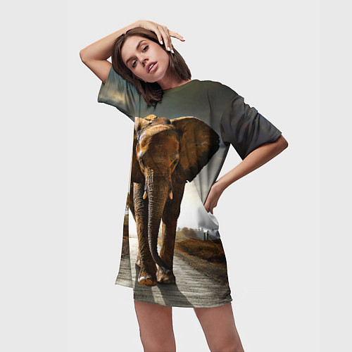 Женская длинная футболка Дикий слон / 3D-принт – фото 3