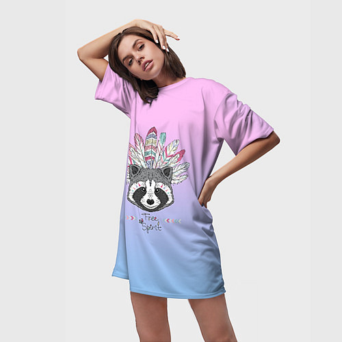 Женская длинная футболка Raccoon: Free Spirit / 3D-принт – фото 3
