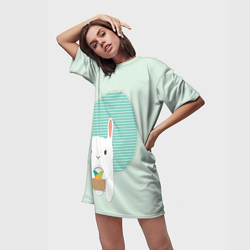 Женская длинная футболка Пасхальная зайка / 3D-принт – фото 3