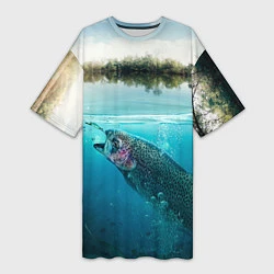 Женская длинная футболка Рыбалка на спиннинг