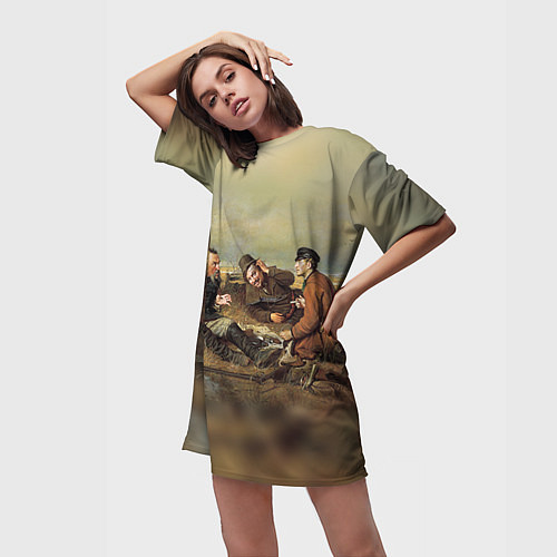 Женская длинная футболка Русские охотники / 3D-принт – фото 3