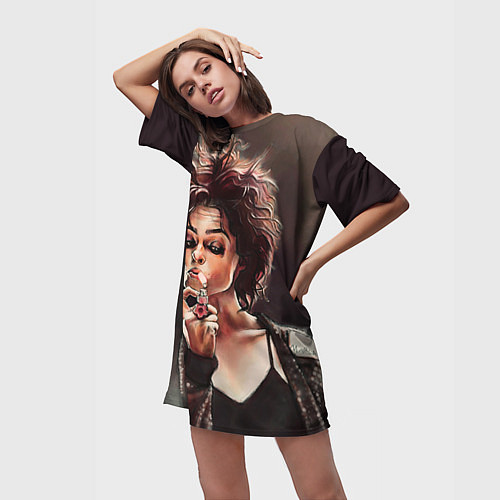 Женская длинная футболка Марла с сигаретой / 3D-принт – фото 3