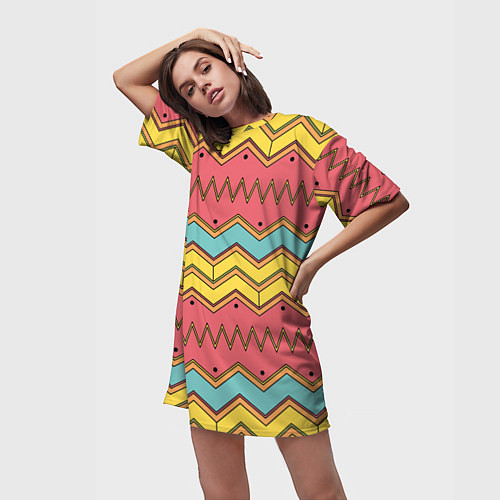 Женская длинная футболка Цветные зигзаги / 3D-принт – фото 3