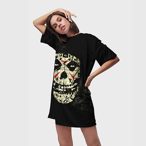 Женская длинная футболка Misfits: Death Face / 3D-принт – фото 3