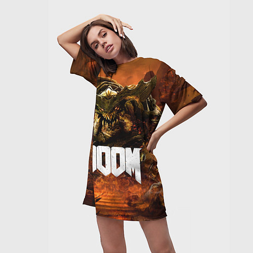 Женская длинная футболка DOOM 4: Hell Cyberdemon / 3D-принт – фото 3