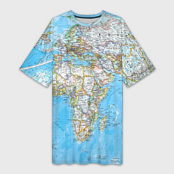 Футболка женская длинная Карта мира - политическая, цвет: 3D-принт