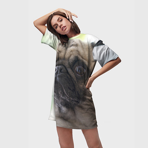 Женская длинная футболка Мопс / 3D-принт – фото 3