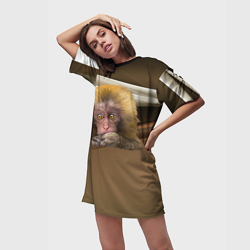 Женская длинная футболка Мартышка / 3D-принт – фото 3