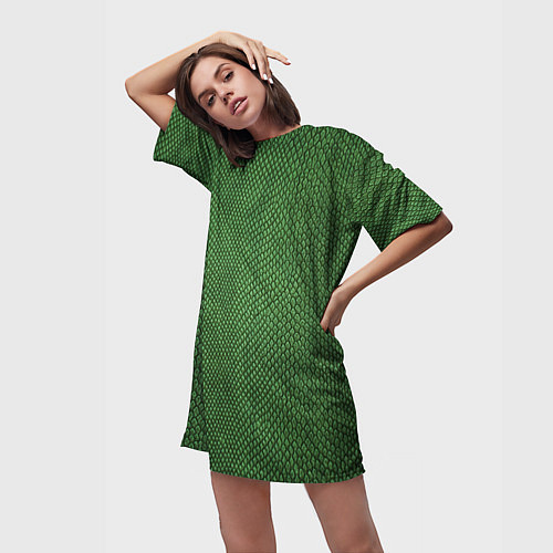 Женская длинная футболка Змеиная зеленая кожа / 3D-принт – фото 3