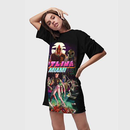 Женская длинная футболка Hotline Miami / 3D-принт – фото 3