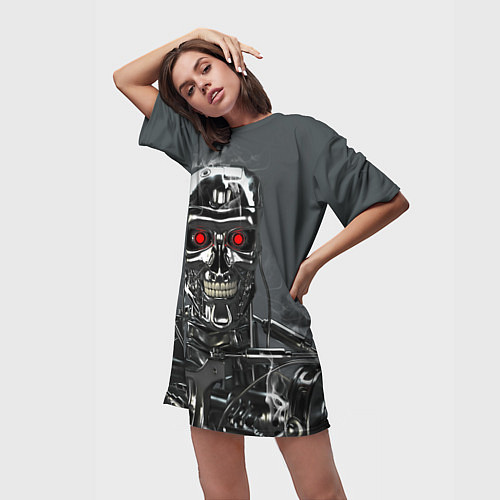 Женская длинная футболка Скелет Терминатора / 3D-принт – фото 3