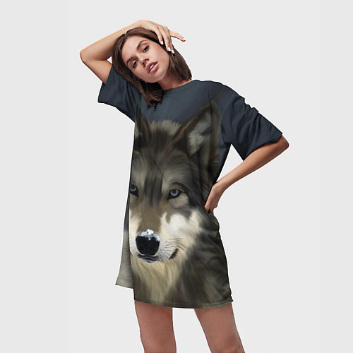 Женская длинная футболка Зимний волк / 3D-принт – фото 3