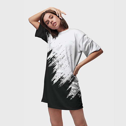Женская длинная футболка Черно-белый разрыв / 3D-принт – фото 3