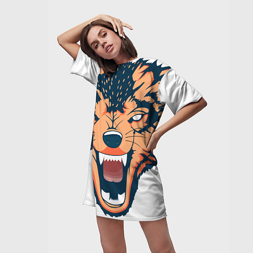 Женская длинная футболка Red wolf / 3D-принт – фото 3