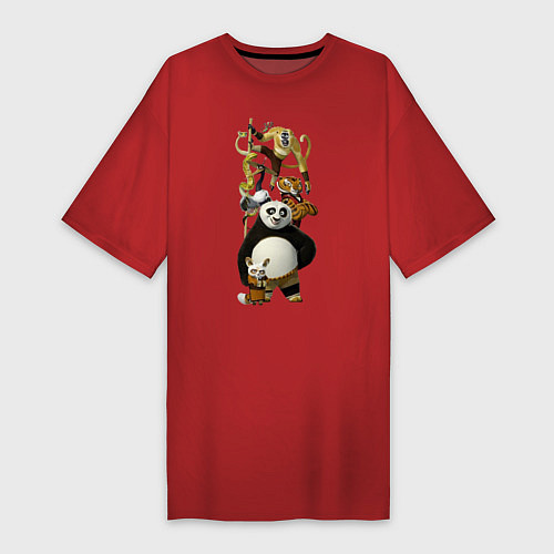 Женская футболка-платье Панда с друзьями / Красный – фото 1