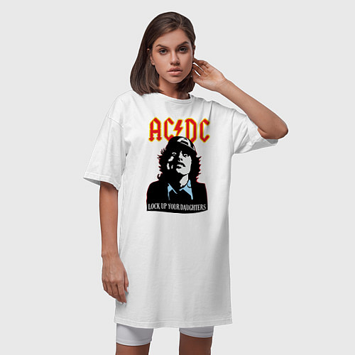 Женская футболка-платье AC/DC: Lock up your daughters / Белый – фото 3