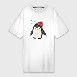 Футболка женская-платье Пингвин в шапке, цвет: белый