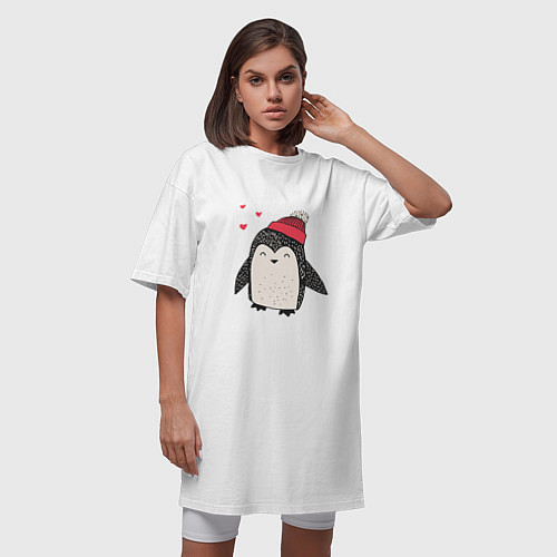 Женская футболка-платье Пингвин в шапке / Белый – фото 3