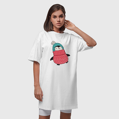 Женская футболка-платье Зимний пингвин / Белый – фото 3
