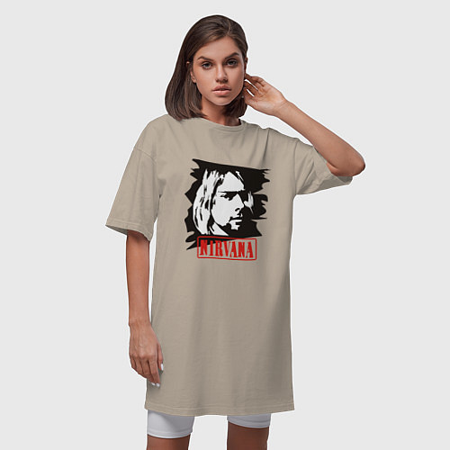 Женская футболка-платье Nirvana: Kurt Cobain / Миндальный – фото 3