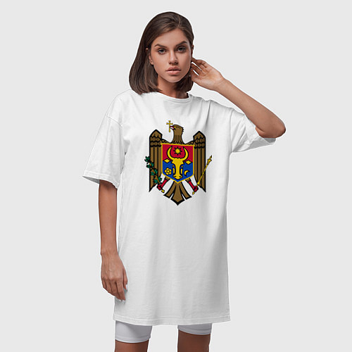 Женская футболка-платье Молдавия герб / Белый – фото 3