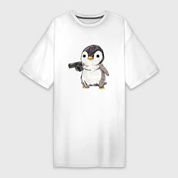 Женская футболка-платье Пингвин с пистолетом