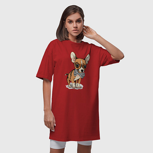 Женская футболка-платье Чихуахуа с бабочкой / Красный – фото 3