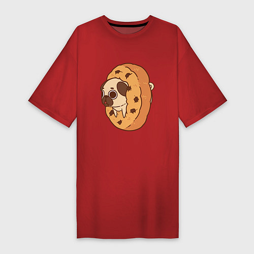 Женская футболка-платье Мопс-печенька / Красный – фото 1