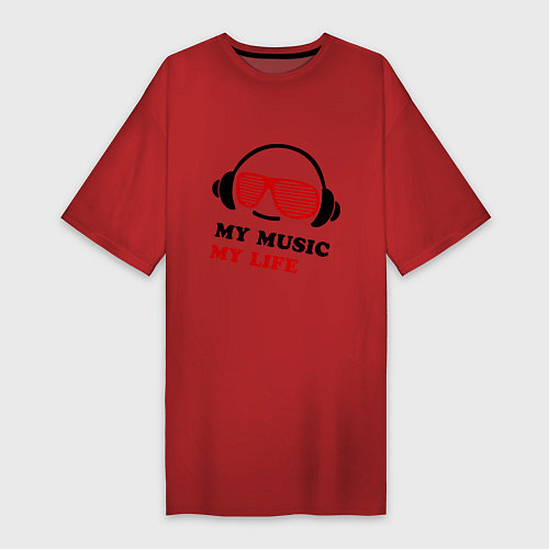 Женская футболка-платье My music my life / Красный – фото 1