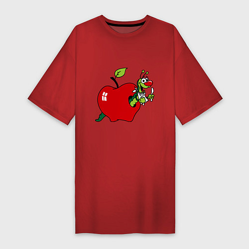 Женская футболка-платье Яблочко с червячком / Красный – фото 1
