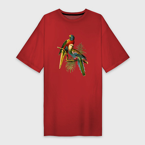 Женская футболка-платье Тропические попугаи / Красный – фото 1