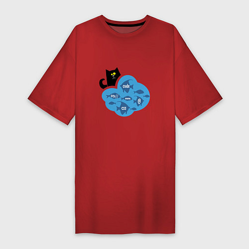 Женская футболка-платье Кот программиста / Красный – фото 1