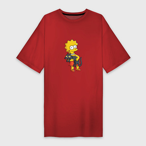 Женская футболка-платье Лиза Симпсон и кот / Красный – фото 1